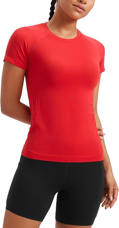 CRZ YOGA Seamless Workout Tops for Women Short Sleeve Athletic Tees Breathable Gym Running Yoga S... | Amazon (US)