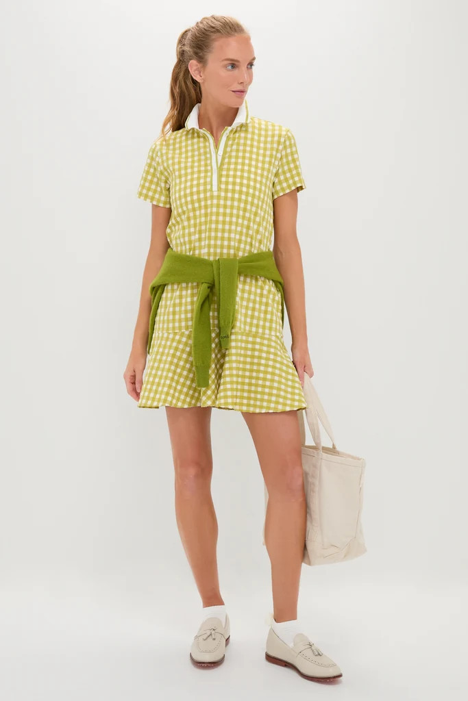 Light Green Gingham Performance Seersucker Short Sleeve May Golf Dress | Tuckernuck (US)