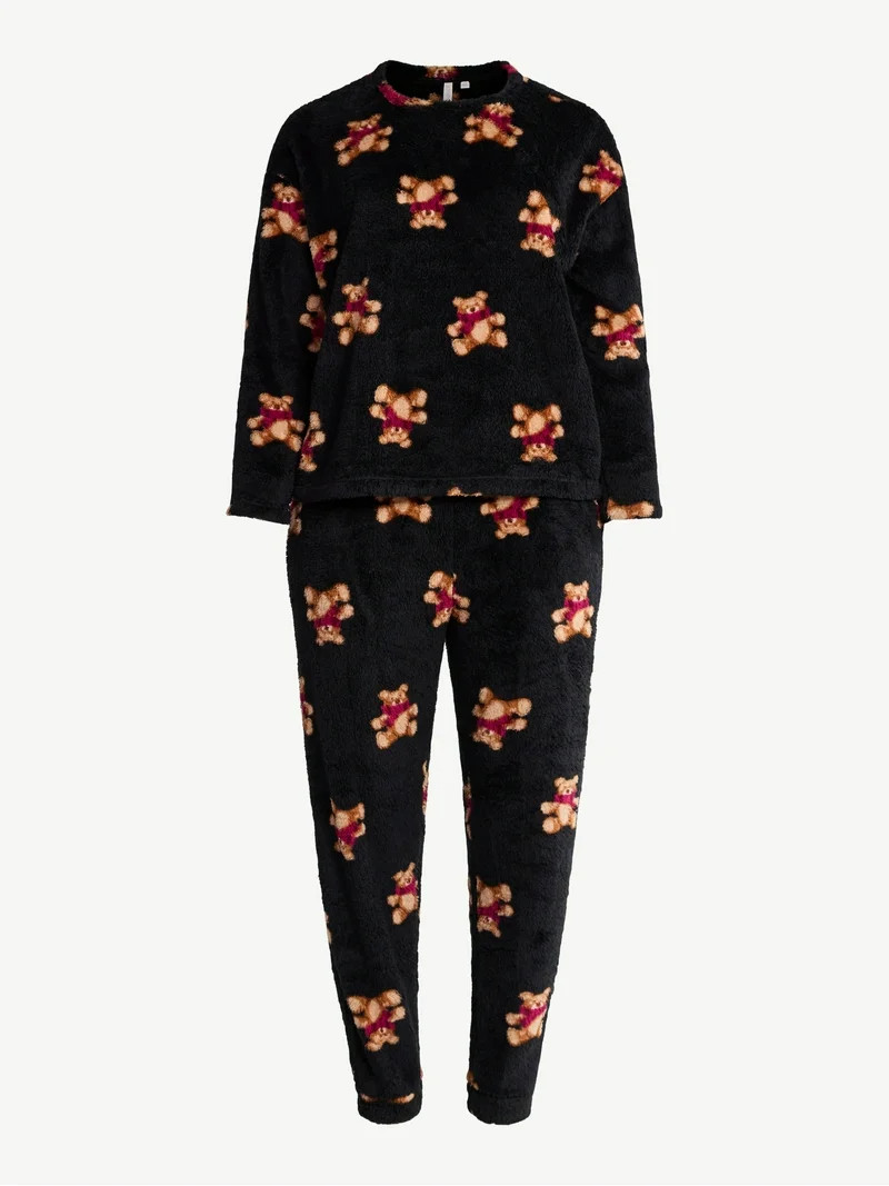 Joyspun Women's Plush Long Sleeve Top and Pants Pajama Set, 2-Piece, Size XS-3X | Walmart (US)