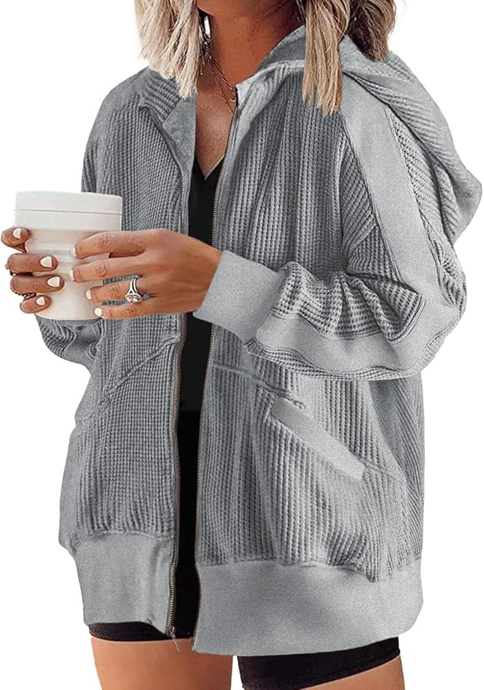 Eytino Womens Plus Size Long Sleeve Zip Up Oversized Casual Hoodies Sweatshirt Jackets with Pocke... | Amazon (US)