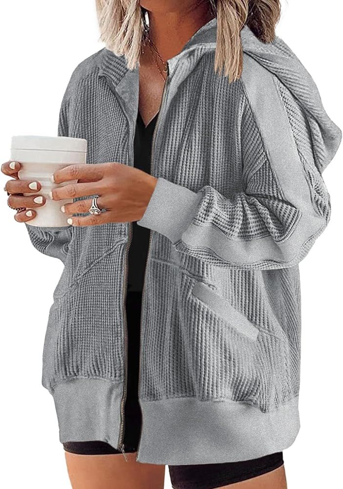 Eytino Womens Plus Size Long Sleeve Zip Up Oversized Casual Hoodies Sweatshirt Jackets with Pocke... | Amazon (US)