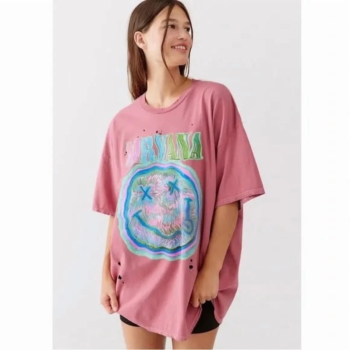 Urban Outfitters Women's T-Shirt Vintage Washed Distressed Holes Oversized Fit Tee (Small/Medium,... | Walmart (US)