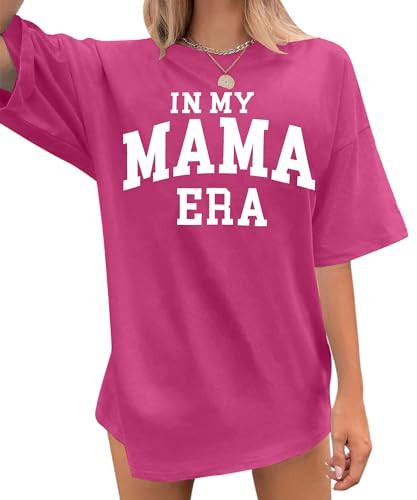 Women's Mama Shirt: Oversized Mama Shirts Trendy Mom T Shirt Loose Casual Summer Shirts Letter Pr... | Amazon (US)