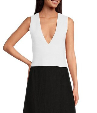 Le' AL.X Low V Neck Sleeveless Cropped Ribbed Knit Tank Top | Dillard's | Dillard's