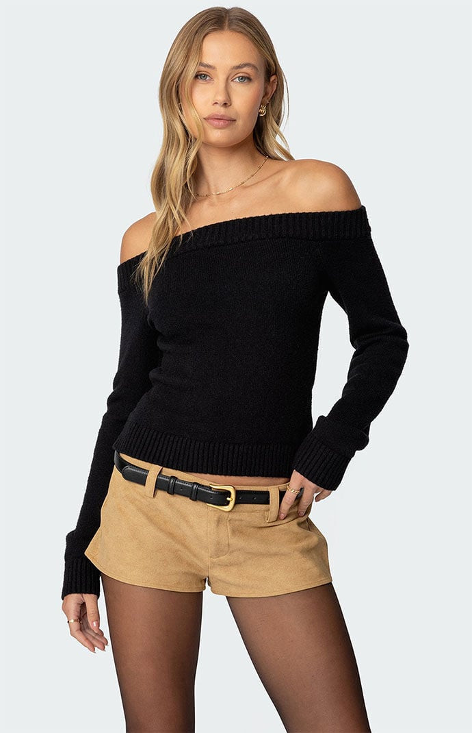 Edikted Women's Elona Off Shoulder Knit Top in Black - Size XS | PacSun