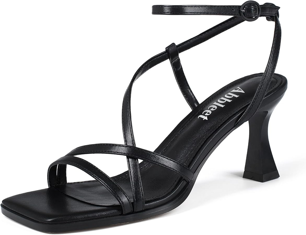 Kitten Heels for Women Square Open Toe Strappy Heeled Sandals Buckle Ankle Strap Heels Wedding Dr... | Amazon (US)