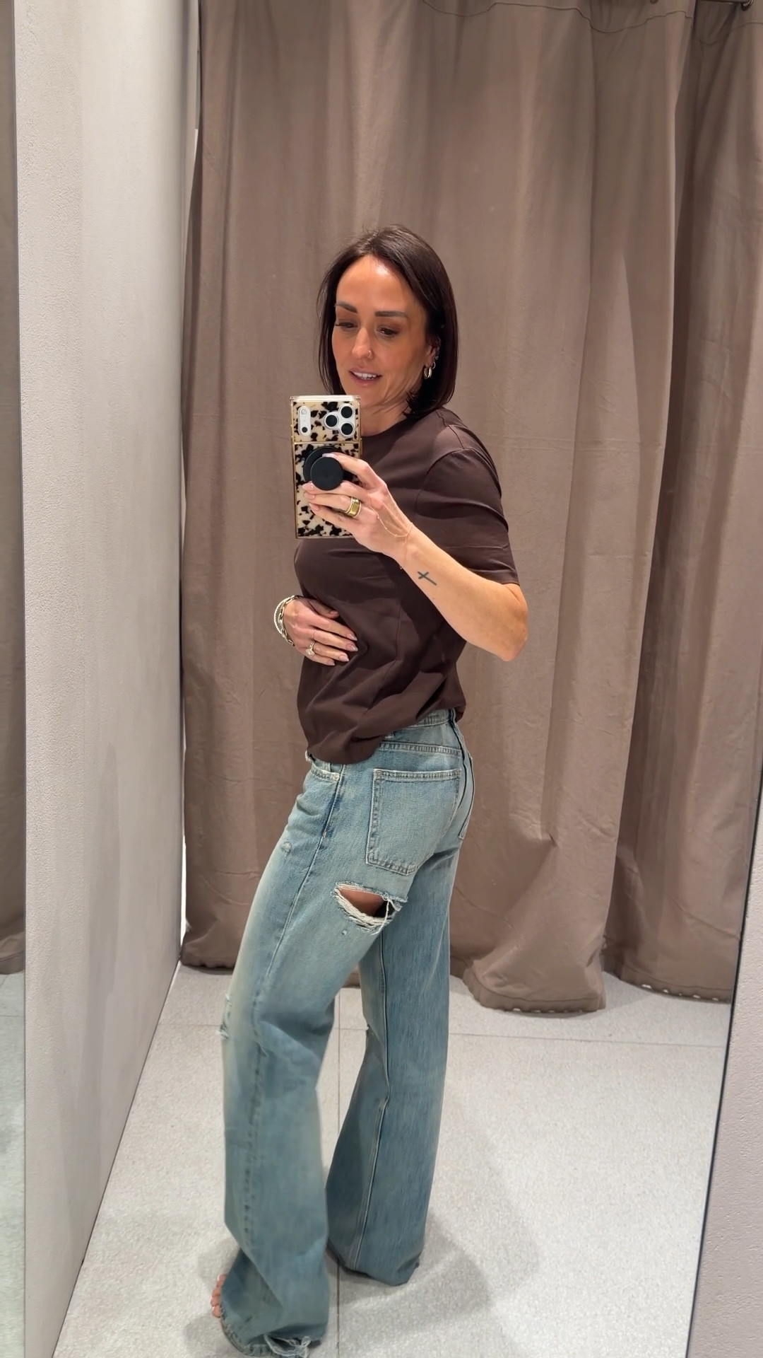 $12 perfect basic tshirt, 4 low rise wide leg ripped jeans 

#LTKPetite #LTKOver40 #LTKgrwm