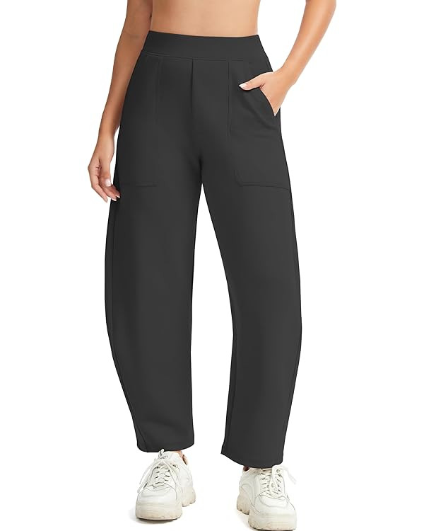 Womens Baggy Wide Leg Pants Barrel Leg Sweatpants Casual Elastic Waisted Stretch Travel Pants wit... | Amazon (US)