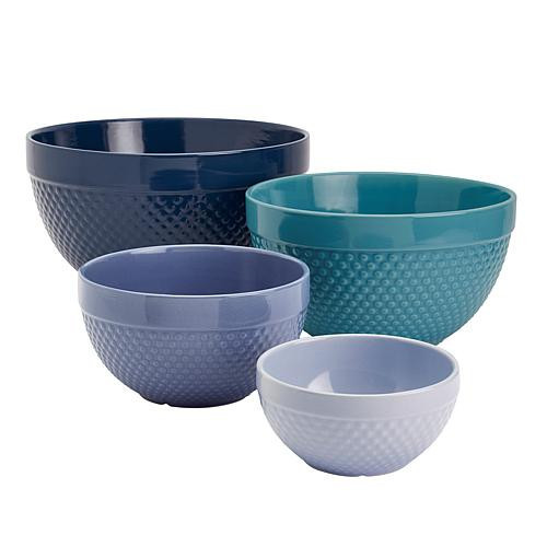 Tabletops Gallery Hobnail 4-Piece Stoneware Mixing Bowl Set - Blues | HSN