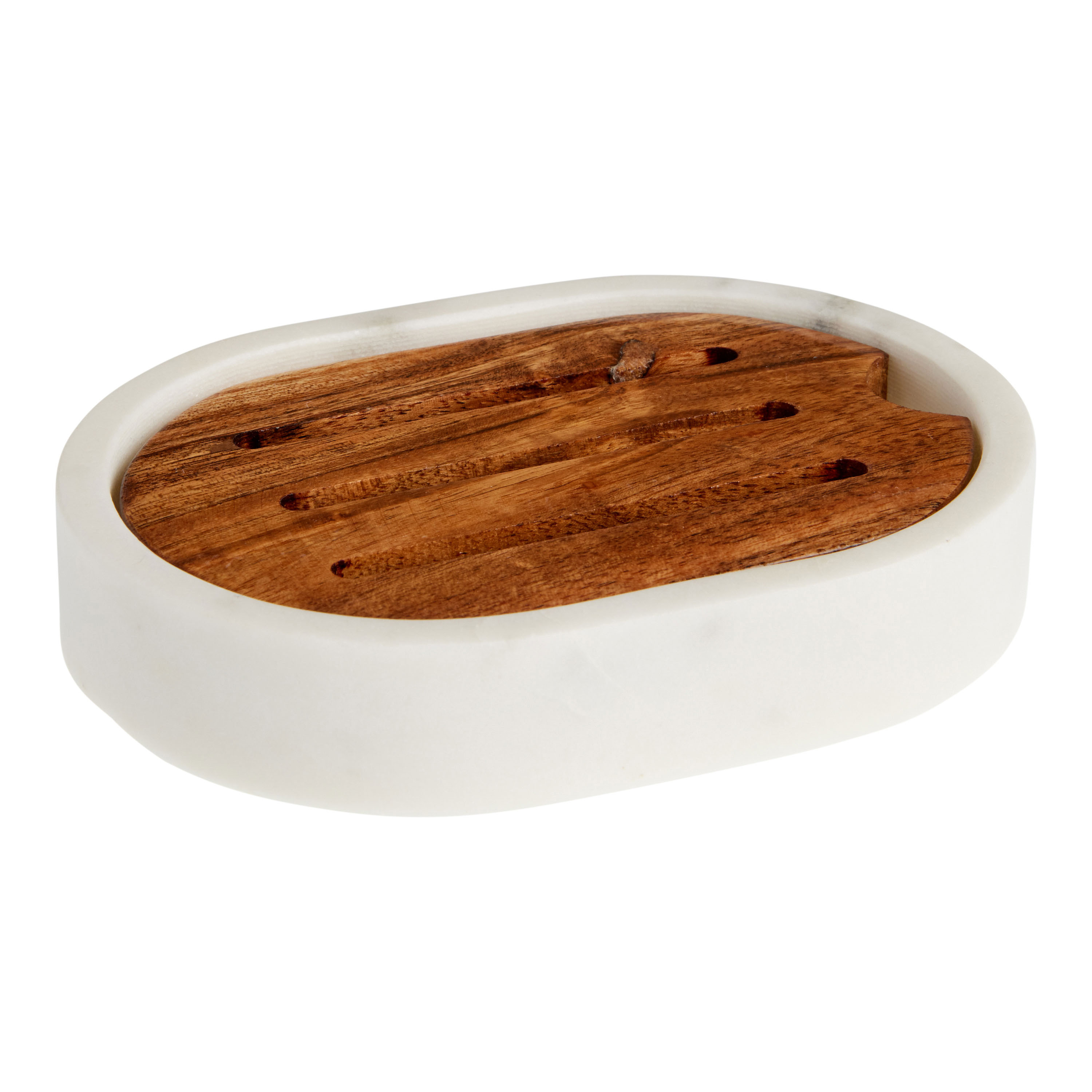 White Marble And Acacia Wood Soap Dish | World Market