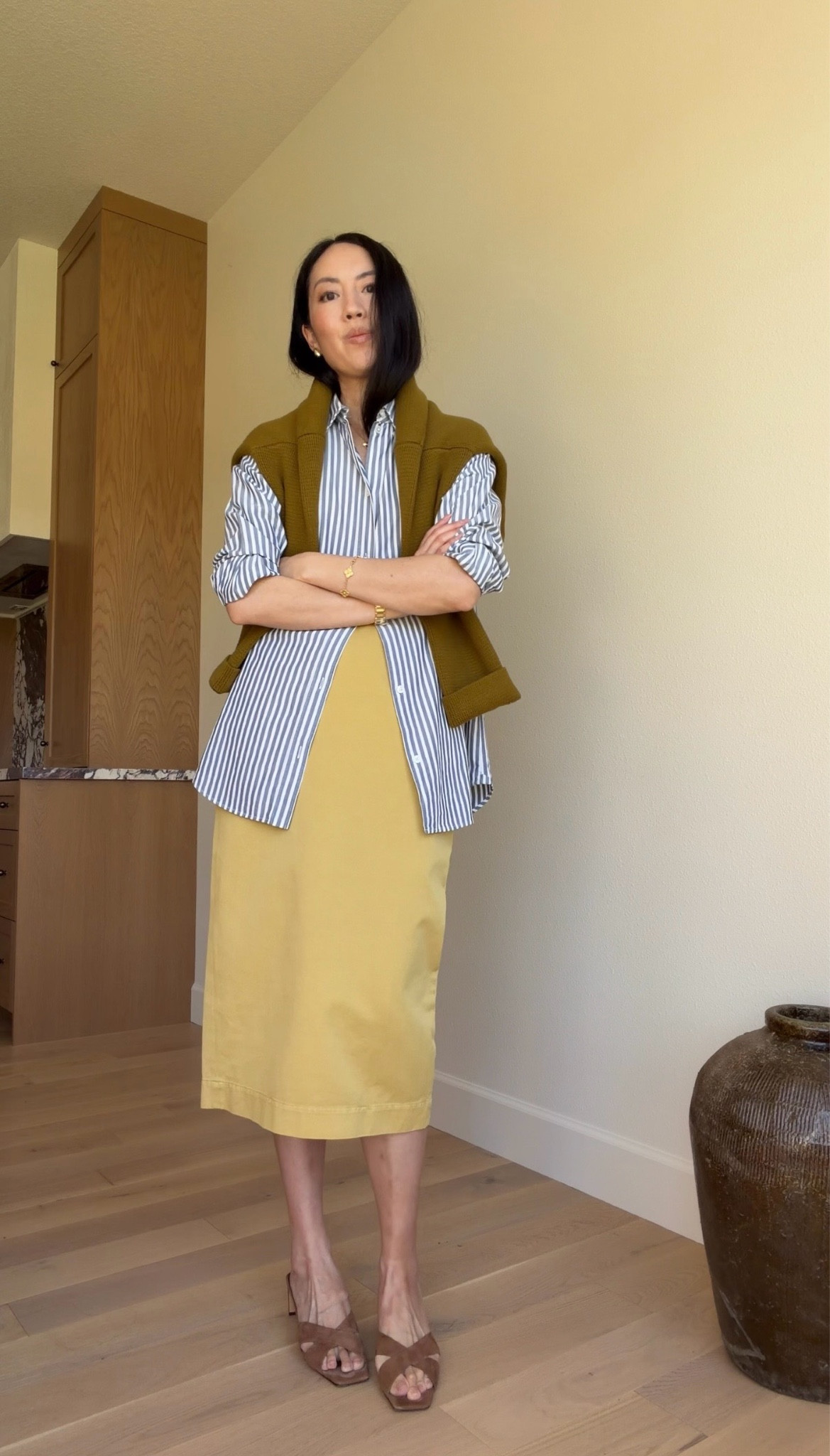 Office outfit inspiration. Shop similar styles here. 

#classicstyle
#summerworkwear
#longskirt
#stripedshirt
#OOTD

#LTKootd #LTKgrwm #LTKSeasonal