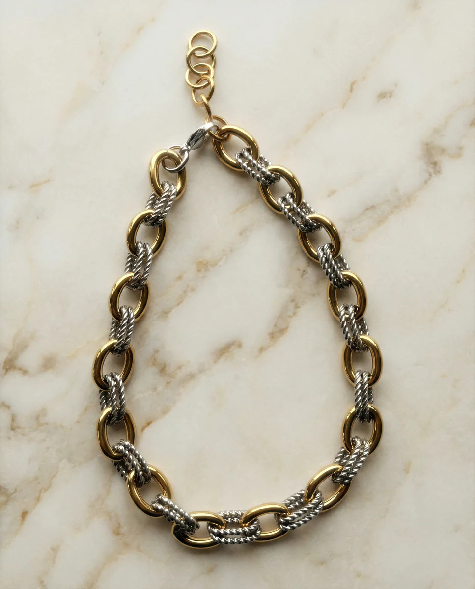 L’ATELIER MICHELLE DUAL METAL CHAIN NECKLACE (WATERPROOF & 18K GOLD & | raëliv