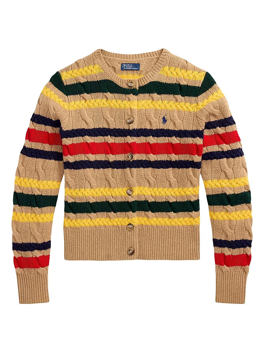 Women's Striped Cable Knit Cardigan - Collection Camel - Size XXL | Saks Fifth Avenue