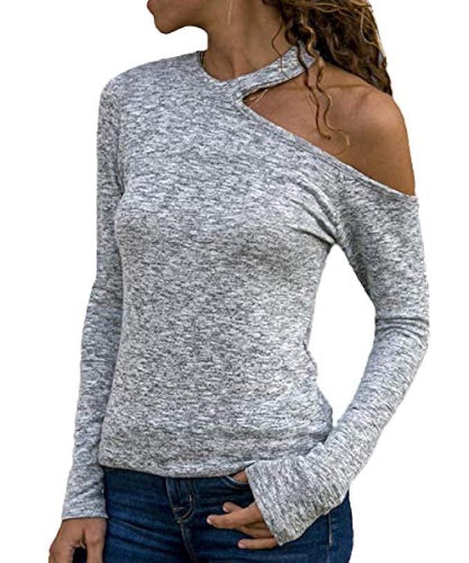 Women's Sexy Long Sleeve Cold Shoulder Tops Casual O Neck Blouse T Shirt Tops | Amazon (US)