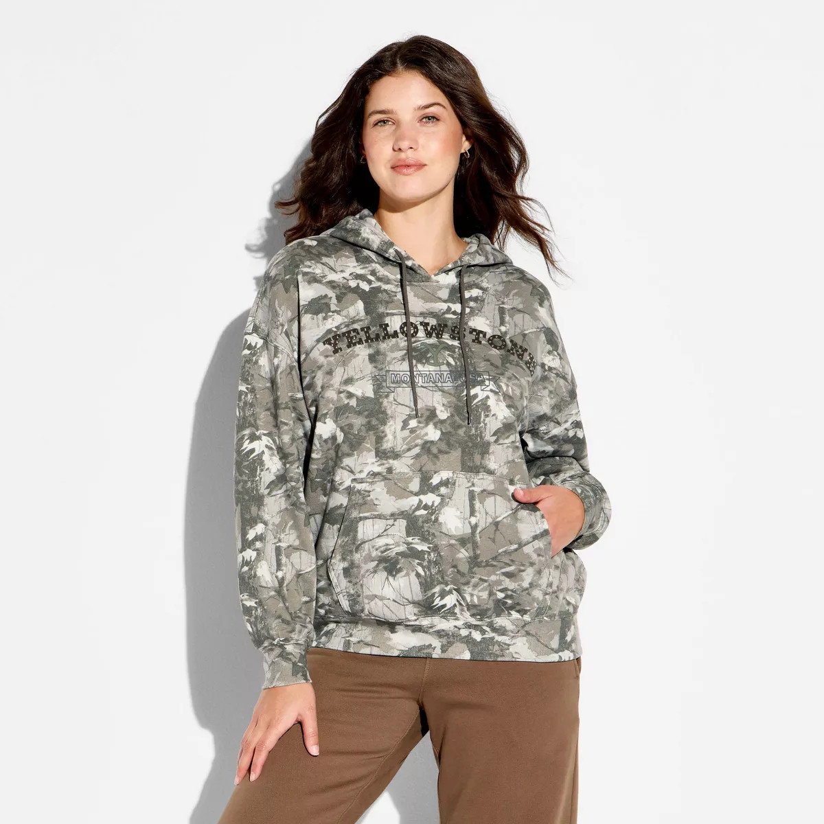 Women's Camo Yellowstone Graphic Pullover Sweatshirt - Assorted Gray XS | Target