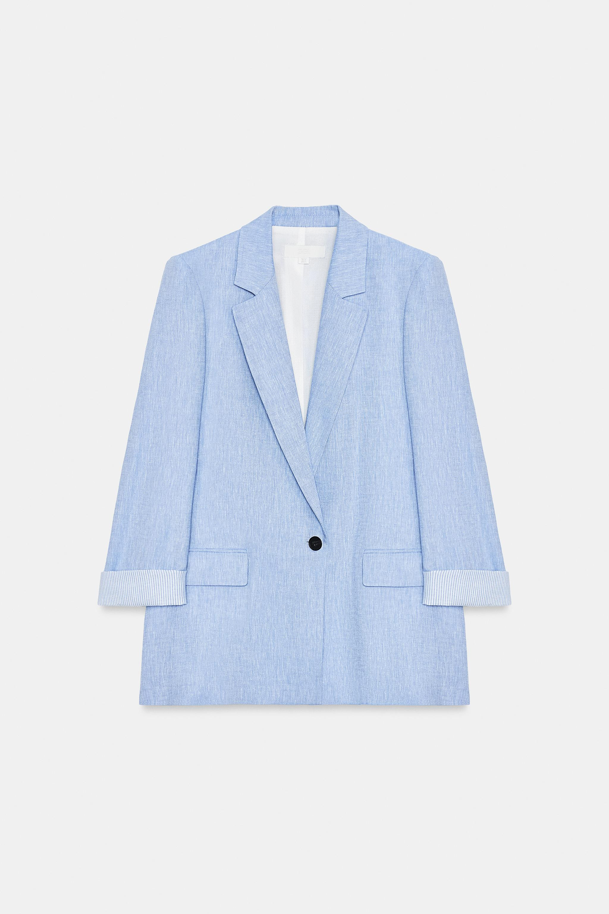 LINEN BLEND BLAZER WITH ROLLED-UP SLEEVES | Zara US