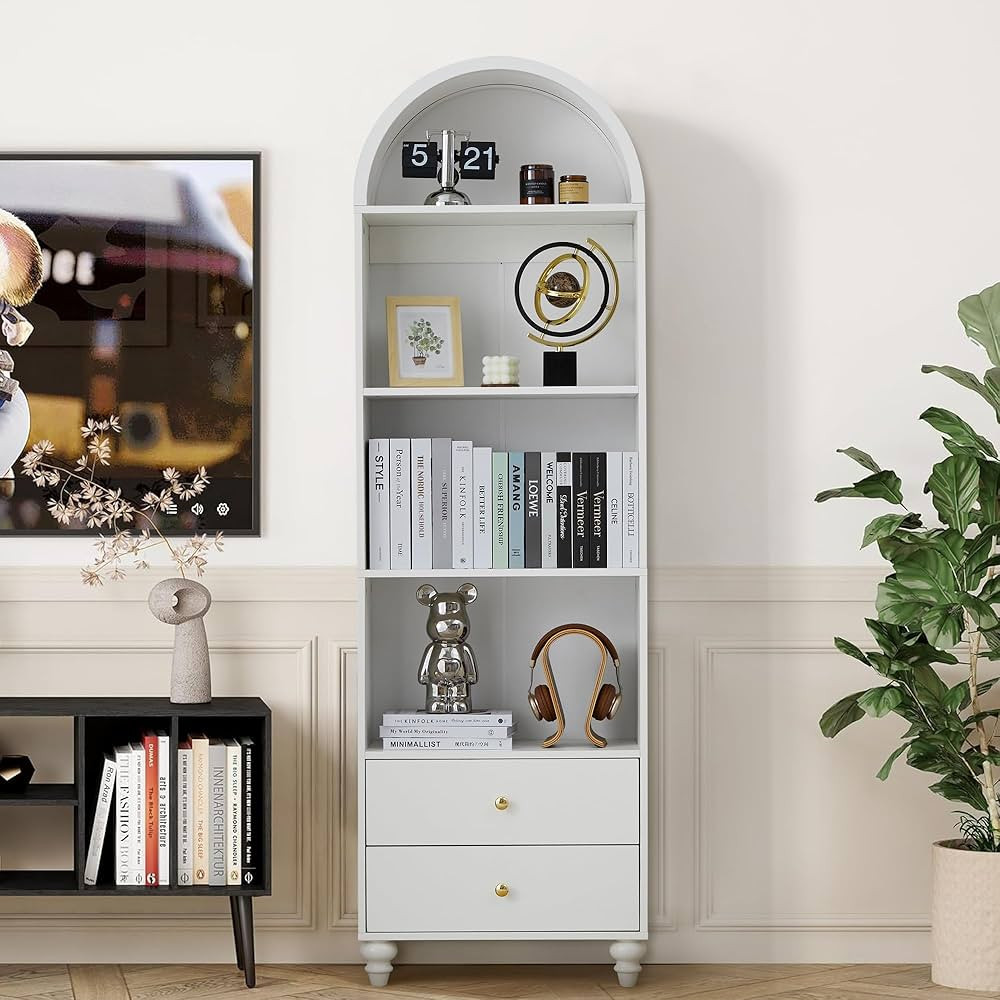 75.6" Tall Arched Cabinet, 4-Tier Arched Bookcase with Drawer and Shelves, Accent Display Cabinet... | Amazon (US)