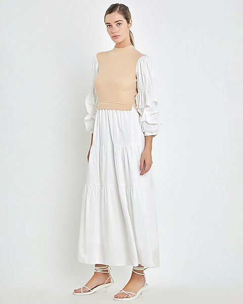 English Factory Long Sleeve Mixed Media Maxi Dress | Express