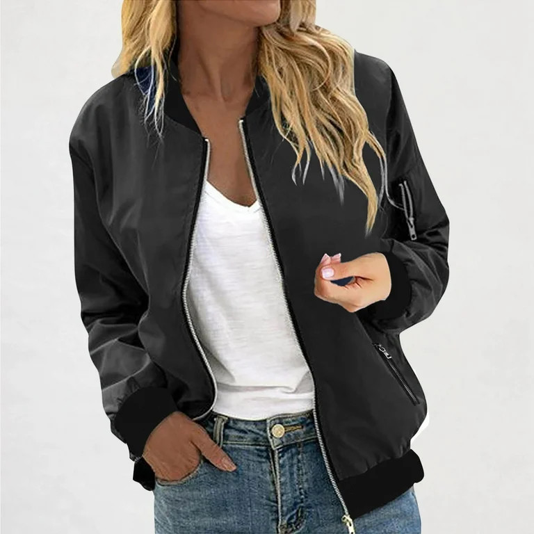 Karight Lightweight Bomber Jackets for Women Trendy Casual Zip Up Coat Spring Fall Outdoor Track ... | Walmart (US)