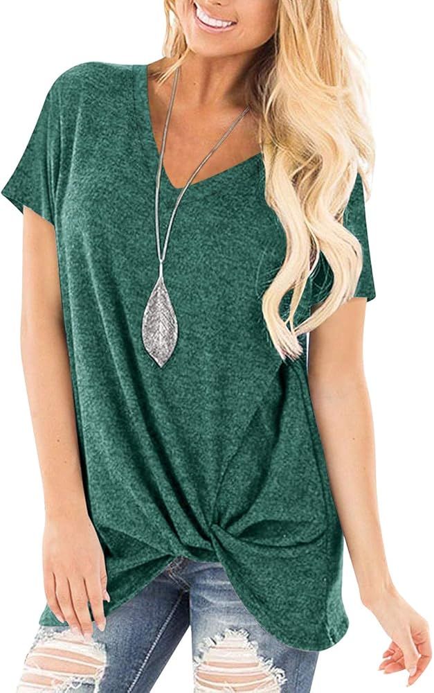 Yidarton Women's T Shirts V Neck Comfy Casual Twist Knot Tunics Tops Blouses | Amazon (US)