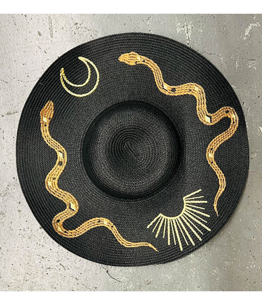 Witchwood Bags Black & Gold Snakes Sun Hat | UniqueVintage