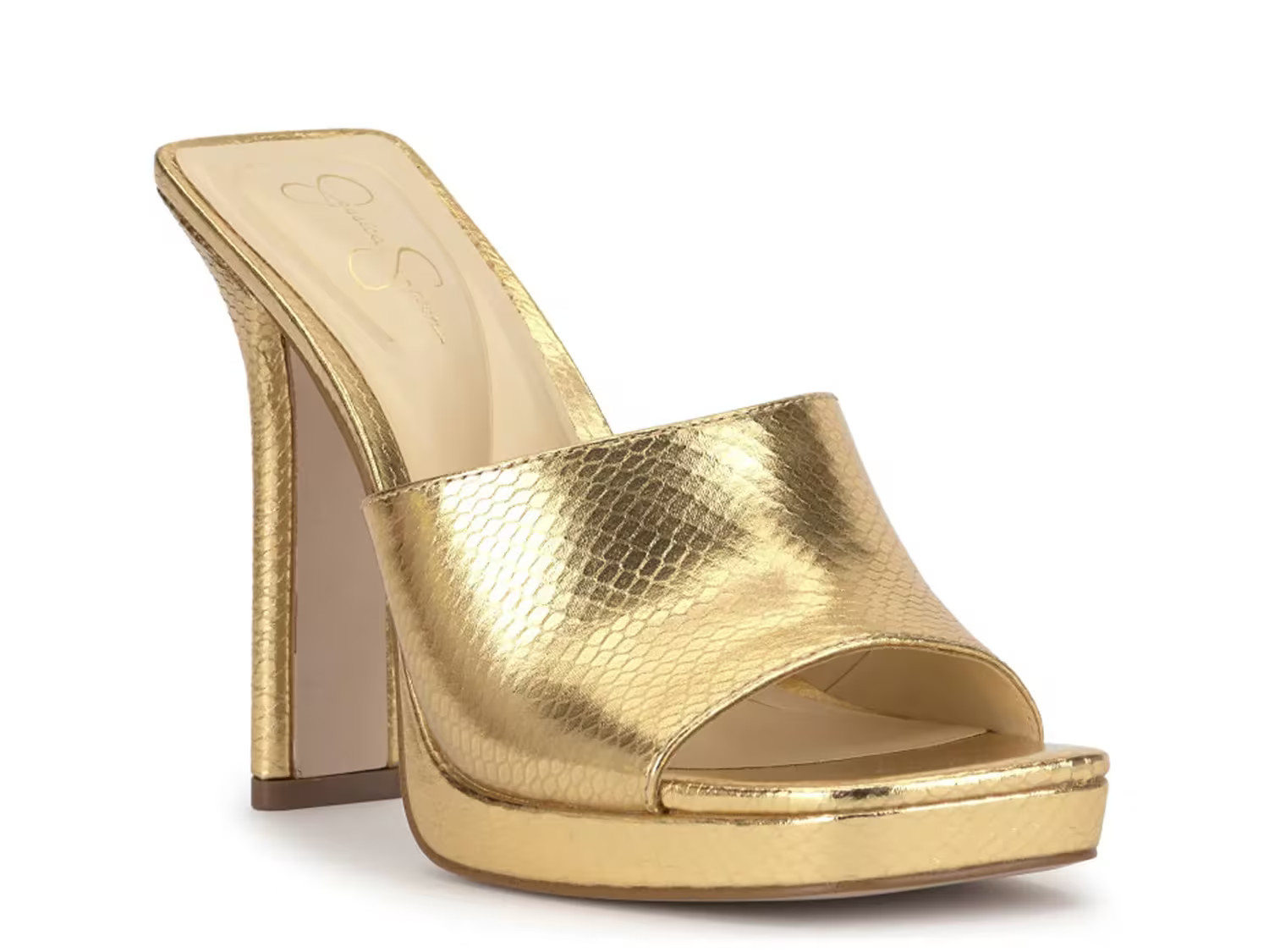Jessica Simpson Azelica Platform Sandal | Women's | Gold Metallic Snake Print Synthetic | Size 9.5 | Sandals | DSW