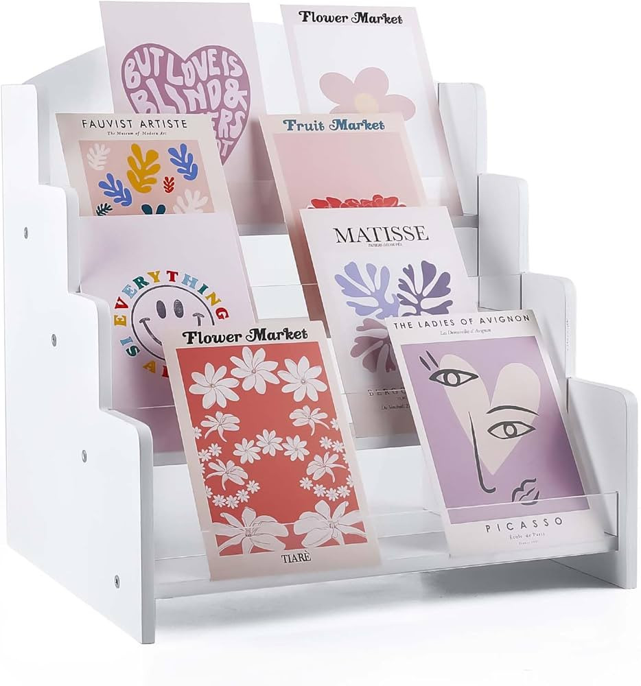Greeting Card Display Stand Holder, 4-Tiered Wooden/Acrylic Organizer Rack for sticker,postcard,B... | Amazon (US)