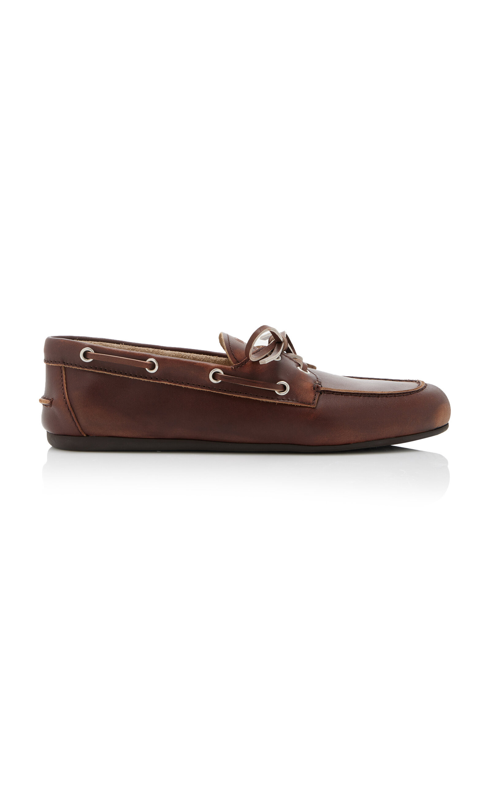 Miu Miu - Lace-Up Leather Boat Shoes - Brown - IT 39.5 - Moda Operandi | Moda Operandi (Global)