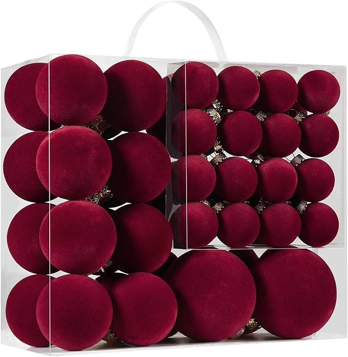 Velvet Christmas Ball Ornaments Set-46pcs Flocked Shatterproof Christmas Tree Decorations Plastic... | Amazon (US)