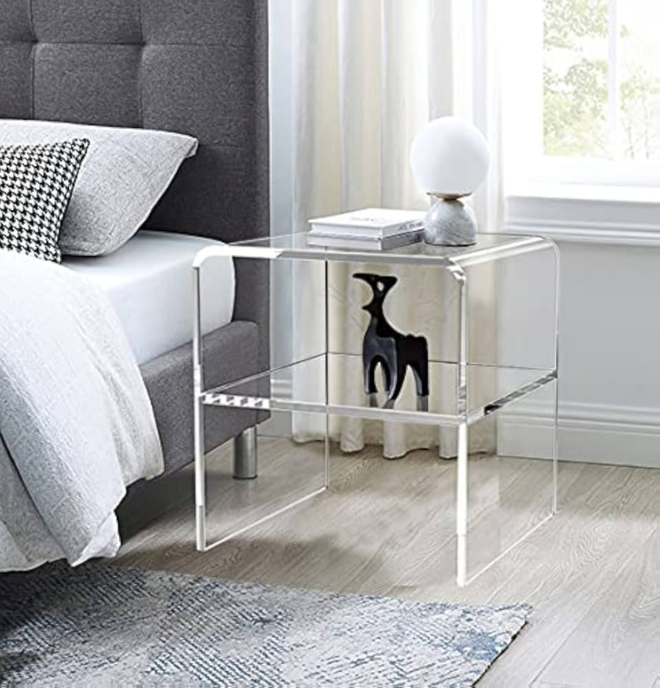 ONELUX Acrylic Bedside nightstand with Additional Shelf,Lucite Occasional Sofa Tables (Clear1626) | Amazon (US)