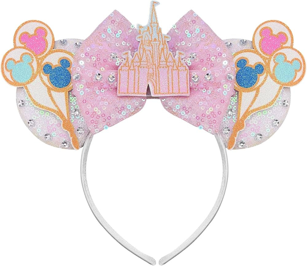 Castle Mouse Ears Headband Sequin Pink Mouse Ears Minnie Ears for Girls Mouse Ears Bow Headbands ... | Amazon (US)