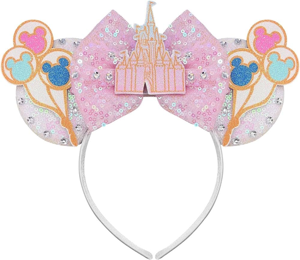 Castle Mouse Ears Headband Sequin Pink Mouse Ears Minnie Ears for Girls Mouse Ears Bow Headbands ... | Amazon (US)