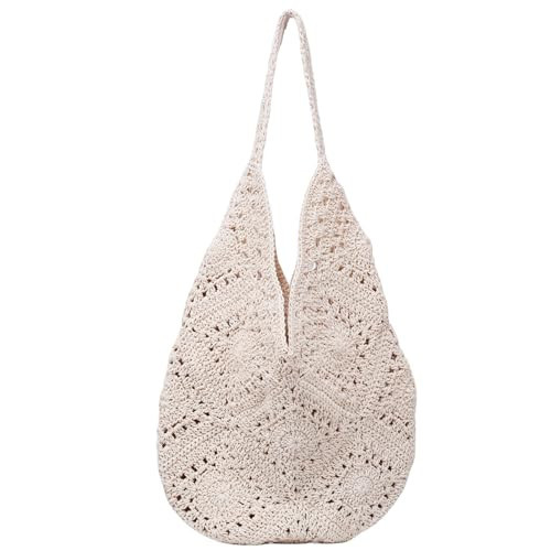 MEUPEHO Beach Bags for Women Crochet Tote Bag Boho Beach Tote Soft Woven Purse for Summer Vacation(Beige) | Amazon (US)