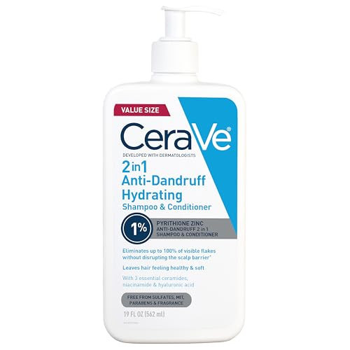 CeraVe 2 In 1 Hydrating Anti Dandruff Shampoo And Conditioner, 1% Pyrithione Zinc Dandruff Treatment, Color Safe & Sulfate Free Shampoo And Conditioner, Helps Eliminate Dandruff & Relieve Itchy Scalp | Amazon (US)