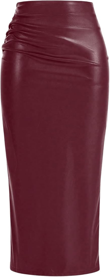 Floerns Women's Elegant High Waisted Long Skirts Ruched Slit Back Bodycon Skirts | Amazon (US)