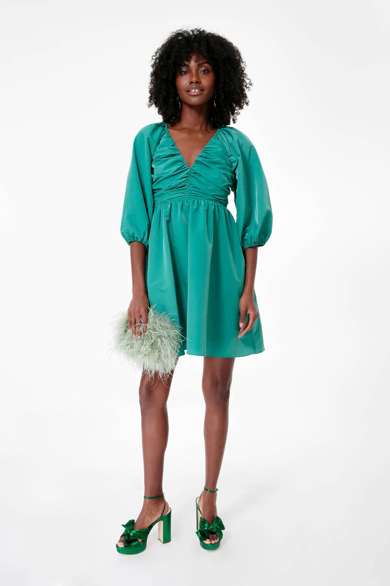 Green Ruched V-Neck Genevieve Mini Dress | Tuckernuck (US)