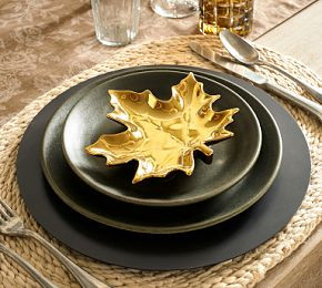 Gold Maple Leaf Stoneware Appetizer Plate | Pottery Barn CA