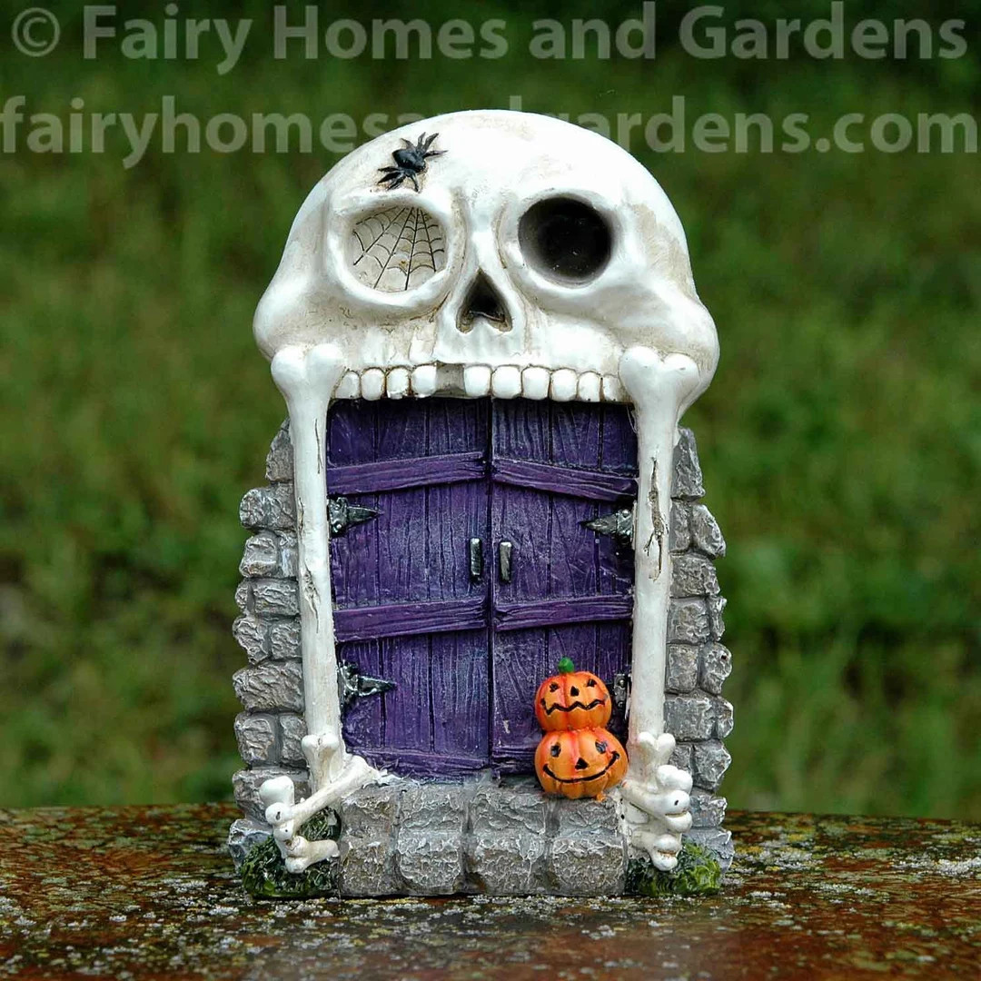 Skull Entrance Gate With Purple Door Halloween Decoration Halloween Themed Fairy Garden Supply - ... | Etsy (US)