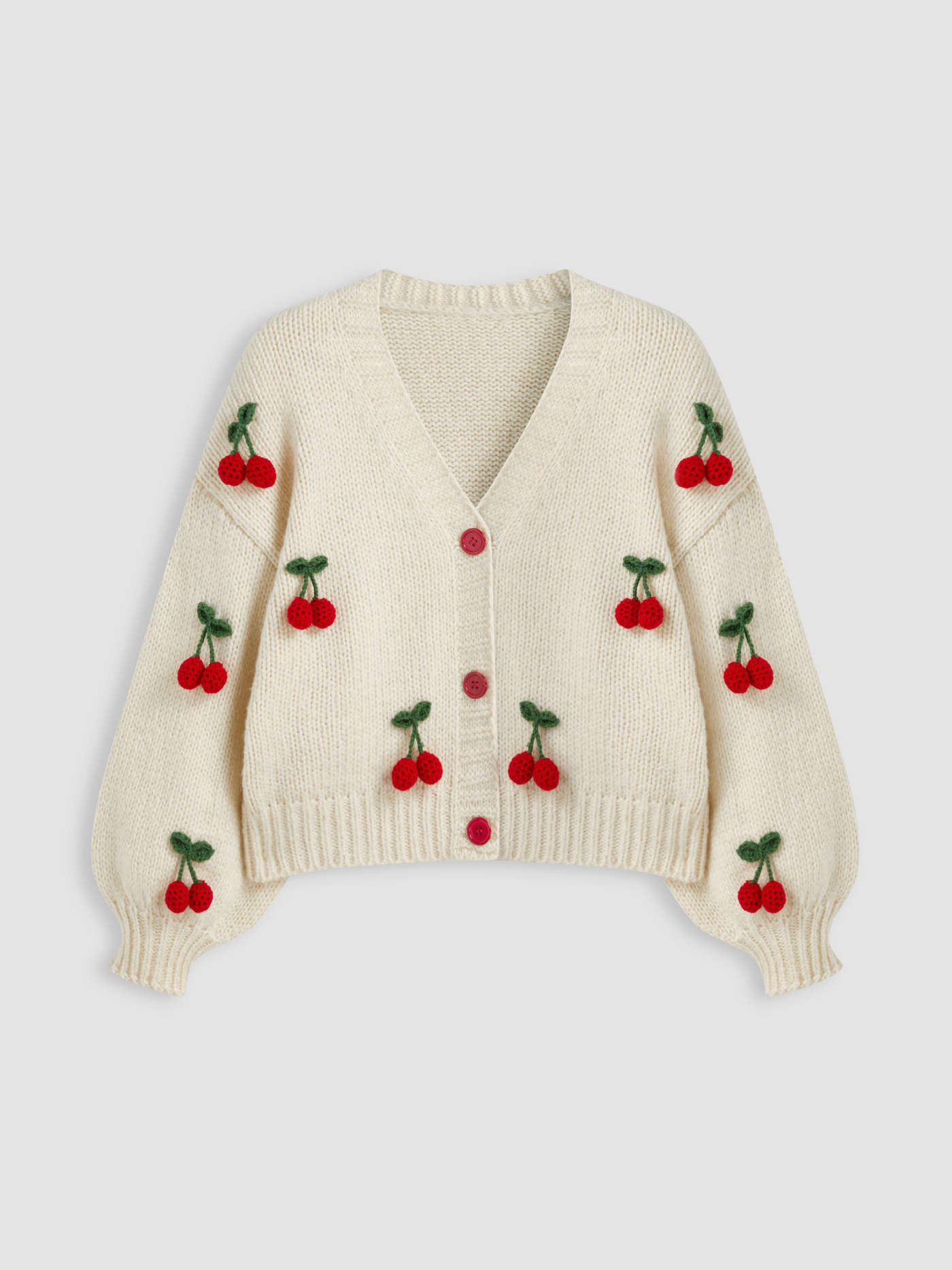 Knit V-neck Cherry Button Cardigan | Cider