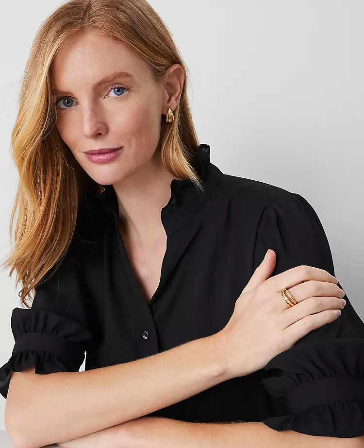 Ruffle Button Top | Ann Taylor (US)