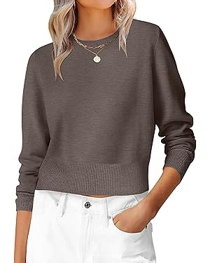 ANRABESS Women’s Long Sleeve Sweaters Cropped Crew Neck Business Casual Light Weight Sweater To... | Amazon (US)