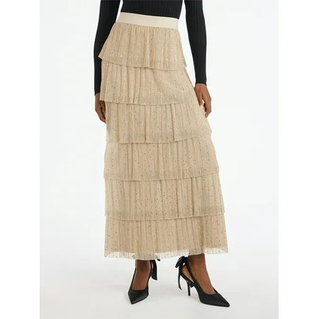 Scoop Women s and Women s Plus Glitter Ruffle Maxi Skirt Sizes XS-4X | Walmart (US)