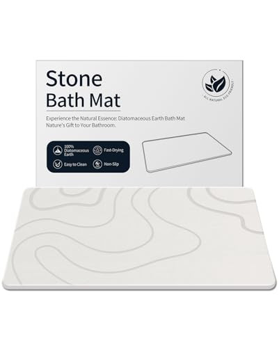 ZIKIBL Stone Bath Mat Diatomaceous Earth Shower Mat Non-Slip Super Absorbent Diatomite Stone Mats for Bathroom Floor/Ktichen Cuonter Quick-Drying Easy to Clean (24''*16''White) | Amazon (US)