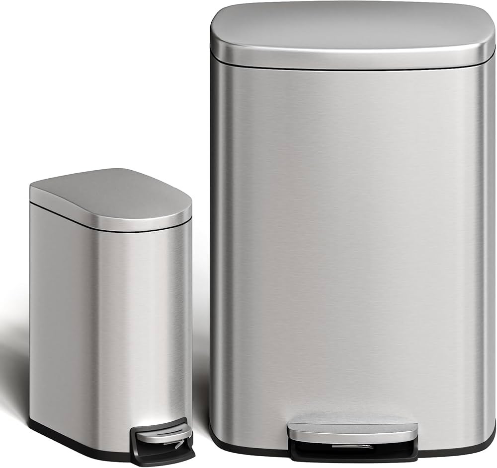 Garvee 13 gal (50 L) and 2.6 gal (10 L) Stainless Steel Trash Can Combo Set, Rustproof Garbage Ca... | Amazon (US)