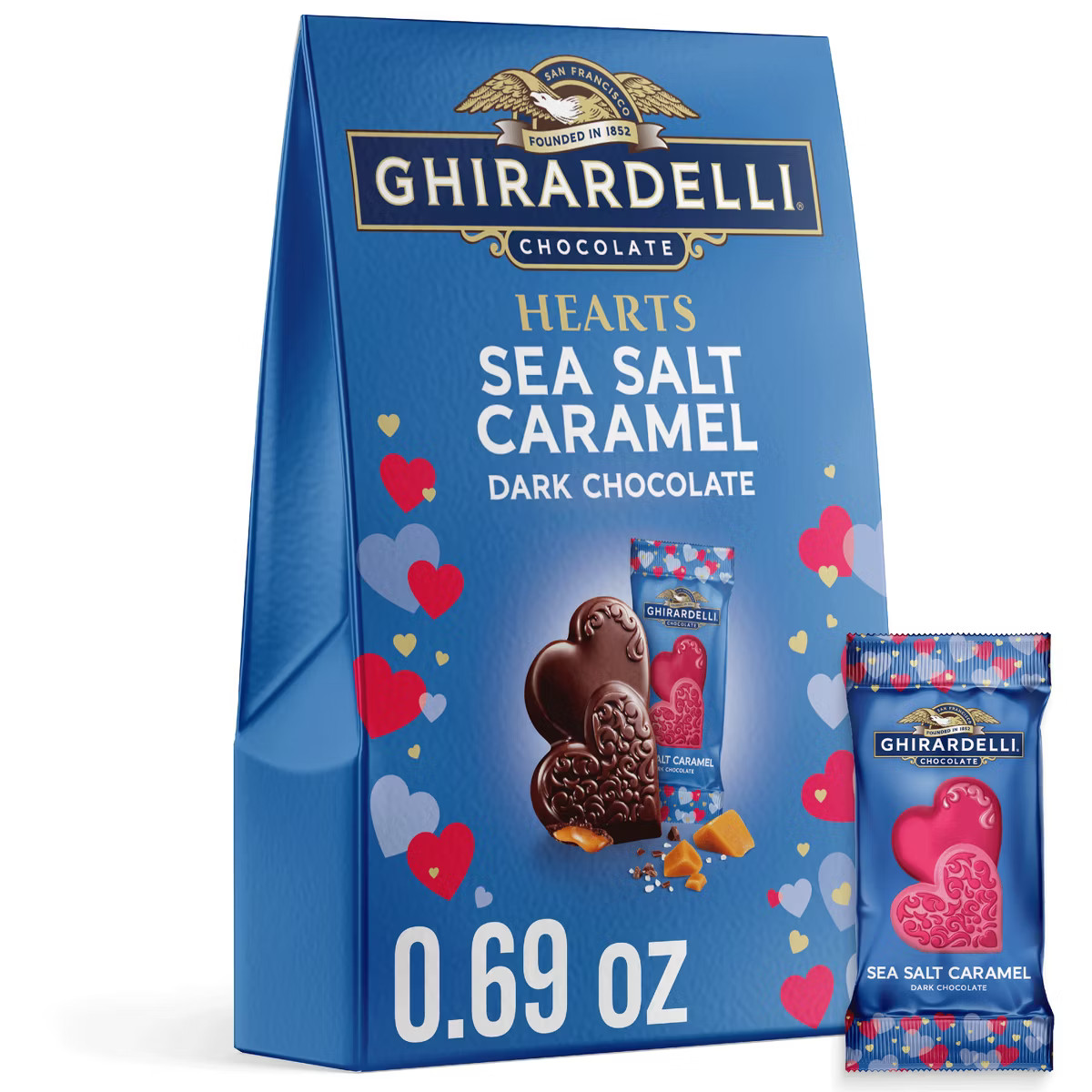 Ghirardelli Valentine's Sea Salt Caramel Dark Chocolate Hearts Bag - 0.69oz | Target