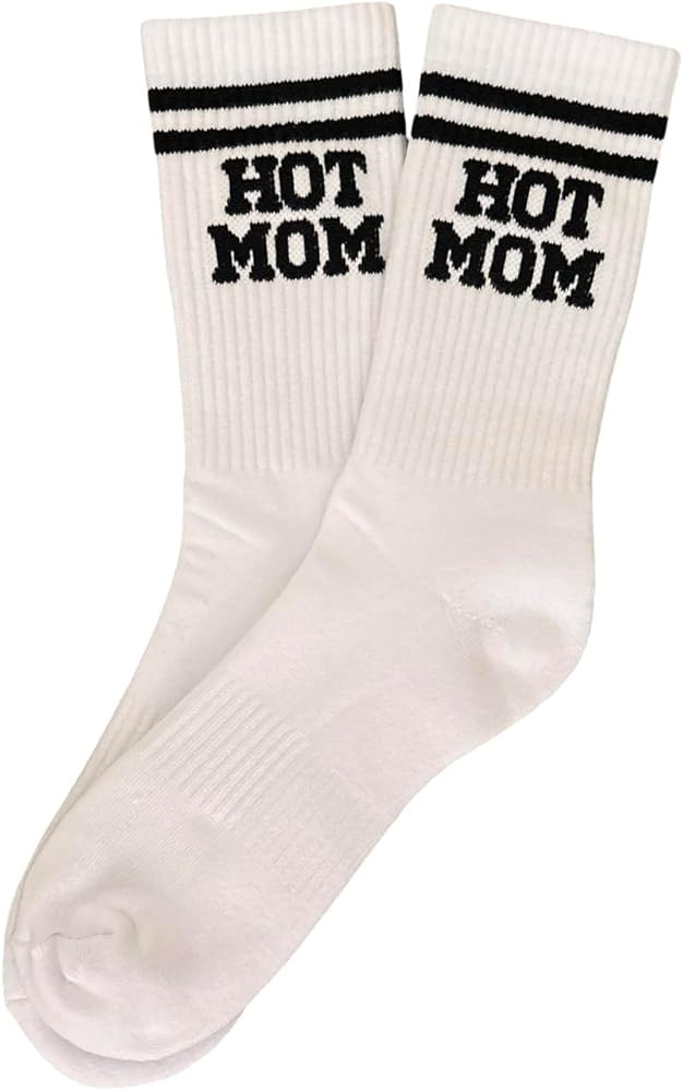Hot Mom Socks – Funny Cool Mom Crew Socks for Women Size 6-10, Cotton Blend, Retro Striped Athl... | Amazon (US)