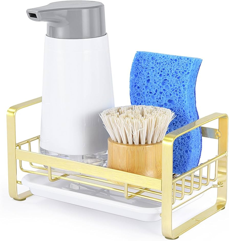 HULISEN Kitchen Sink Sponge Holder, 304 Stainless Steel Kitchen Soap Dispenser Organizer, Counter... | Amazon (US)