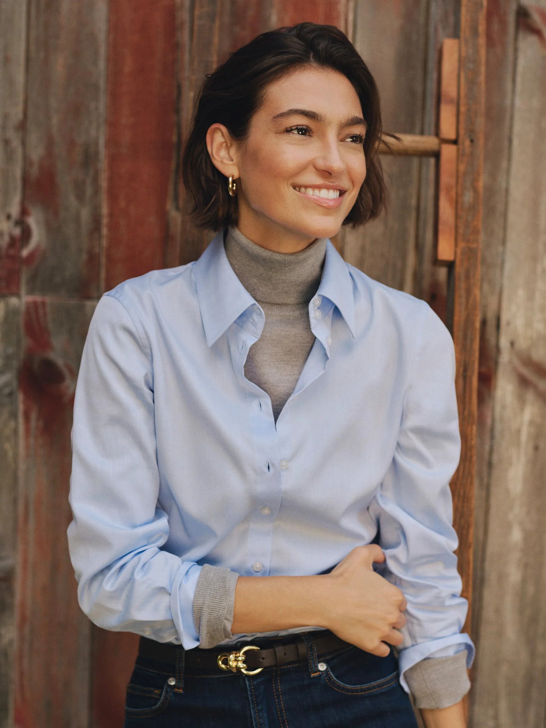 Mid_Blue Solid Sloane Cotton Oxford Shirt | Women's Tops | J.McLaug... | J.McLaughlin