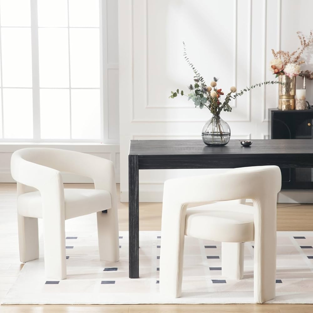 Modern Barrel Dining Chairs Set of 2, Upholstered Kitchen Chairs with Arms Comfy Fabric Side Chai... | Amazon (US)