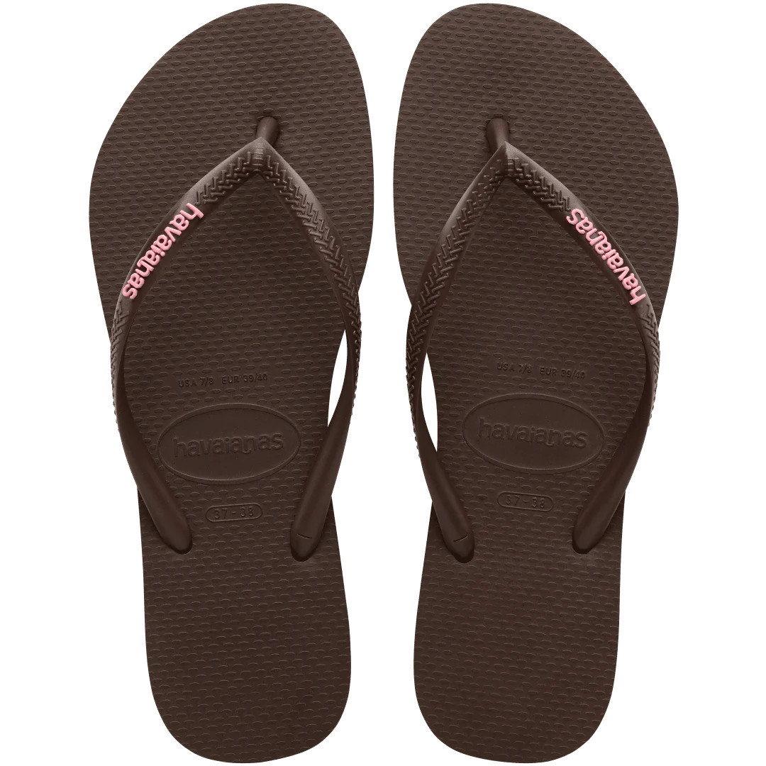 Havaianas Women's Slim Logo Pop Up Flip Flops | Dark Brown | Size 11/12 | Havaianas